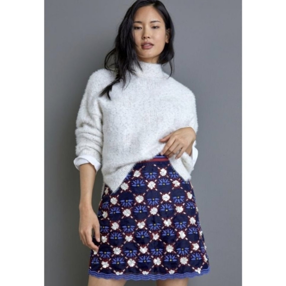 Anthropologie Navy Blue Floral Crochet Mini Skirt